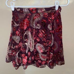 Miami burgundy velvet paisley skirt